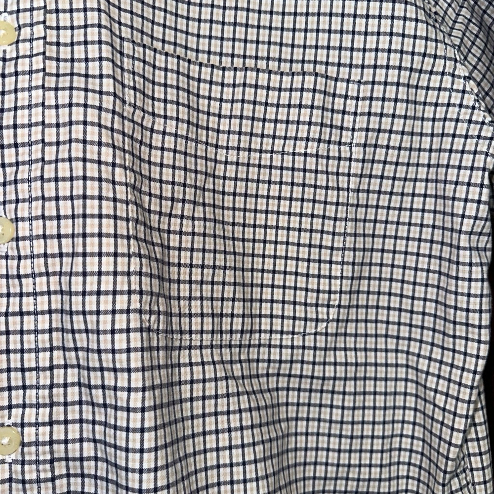 Dockers Men's Navy Cream Plaid SS Shirt Size M Seersucker Cotton Blend Button - Picture 9 of 12